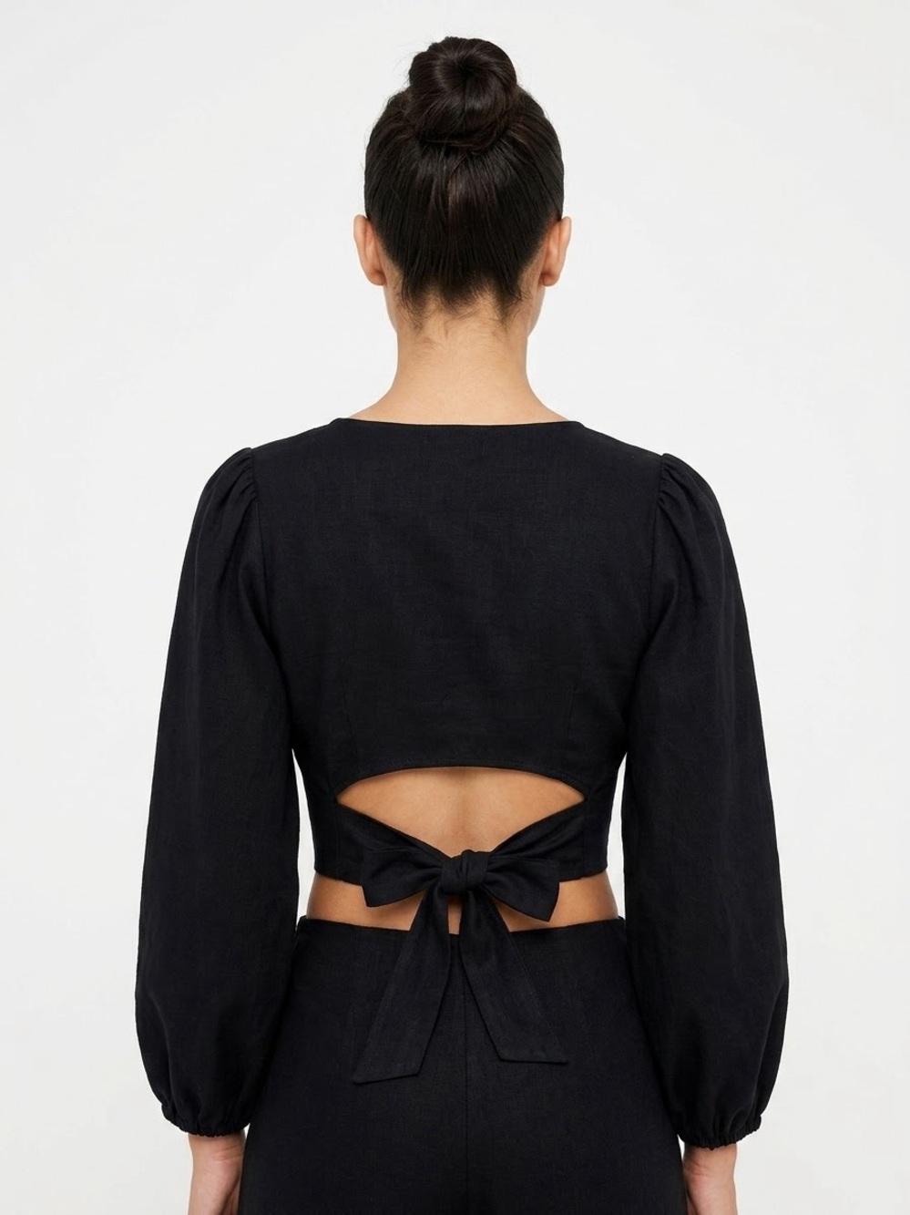 Oak and Fort Cotton Tie‑Back Top – Black, Size Medium